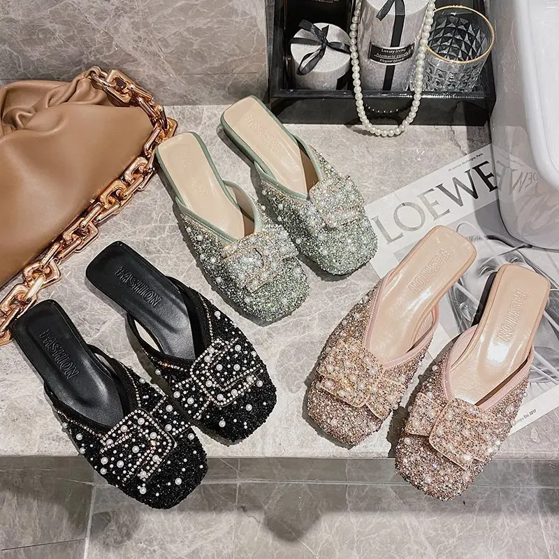 

All-match women's shoes, women's slippers, Baotou half slippers, women's summer outer wear, square toe British style X727