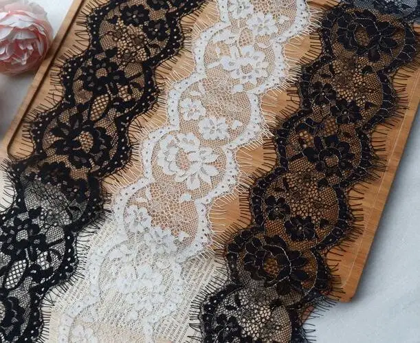 12M / High Quality Eyelash Lace Trim Women's Fashion Apparel Decoration Elegance Fabric White and Black RS494 | Дом и сад