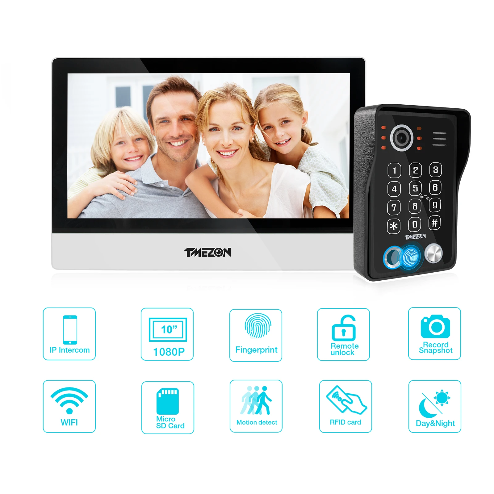 Видеодомофон TMEZON Wi-Fi сенсорный экран 10 дюймов 1080P проводной дверной звонок 5 в 1