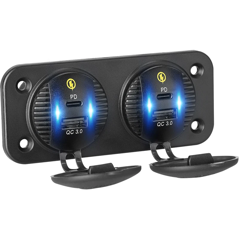 

Car Charger QC3.0 & Type-C Outlet 12V/24V Dual USB PD Quick Charge for Marine Boat Motorcycle Truck Power Supply Adapter Panel
