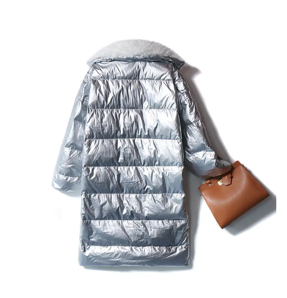 2019 новые зимние модели яркого пальто длинный параграф большой меховой воротник