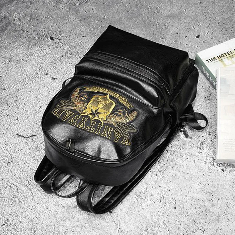 

KUDIAN BEAR PU Leather Men Backpack Laptop Embroidery Fashion Men's College Bag Waterproof Travel Back Pack Large BIX378 PM49