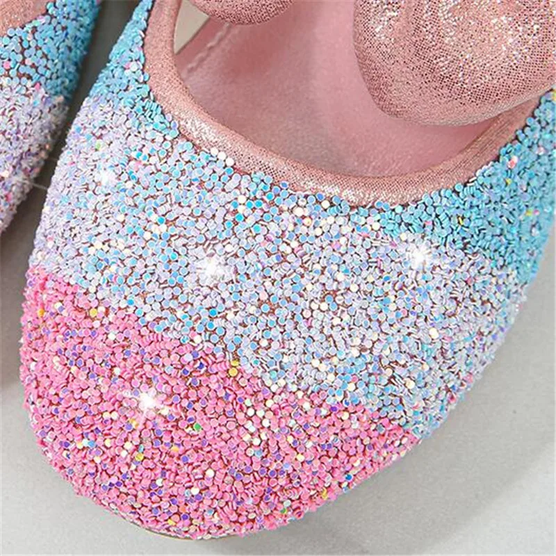 

New Chikdren Crystal Shoes Princess Party Dance Leather Shoes Girls Bow Fashion Soft bottom Moccasins Kids Flats 019