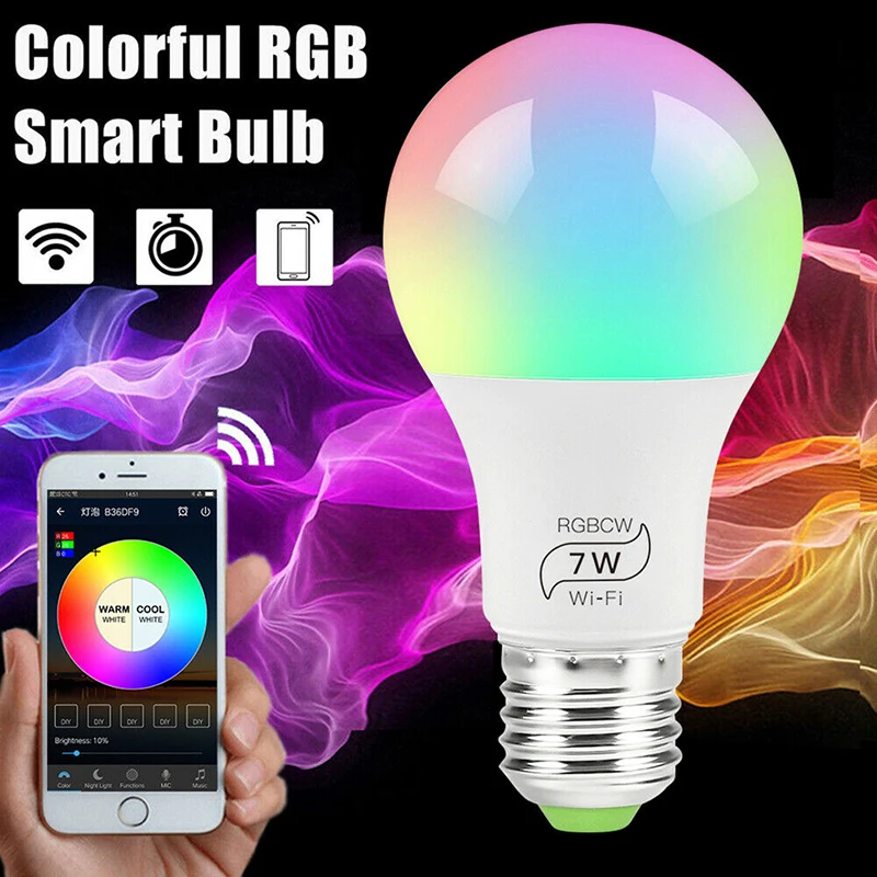 

Умная лампочка E27 RGB + CW, Wi-Fi, лампочка, цветная меняющаяся лампочка, домашняя умная светодиодный ная лампочка светильник праздника, бара, клуб...