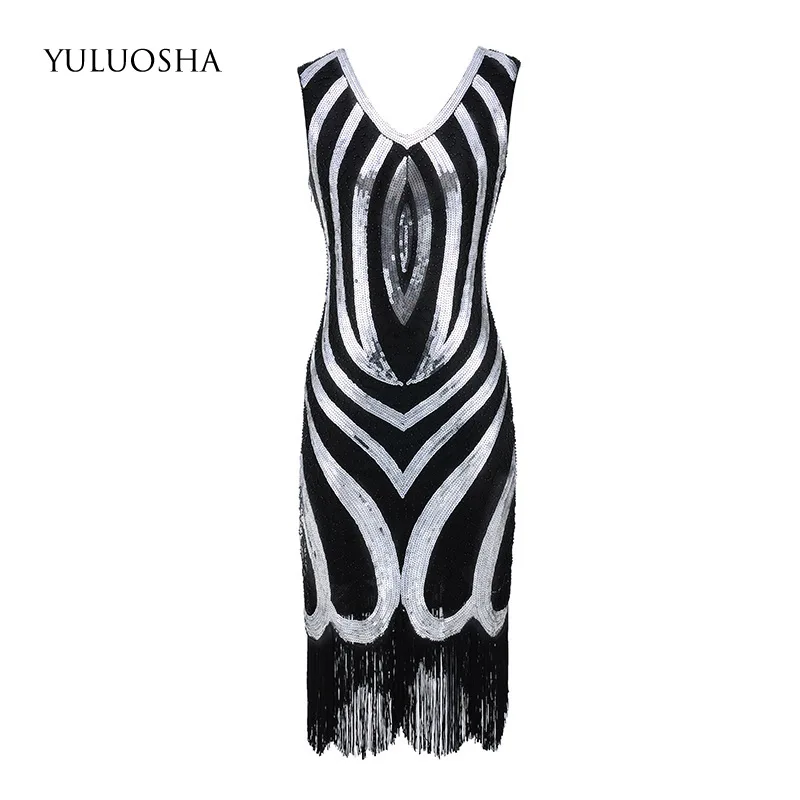 YULUOSHA платье с блестками Золотое для выпускного вечера из полиэстера без рукавов