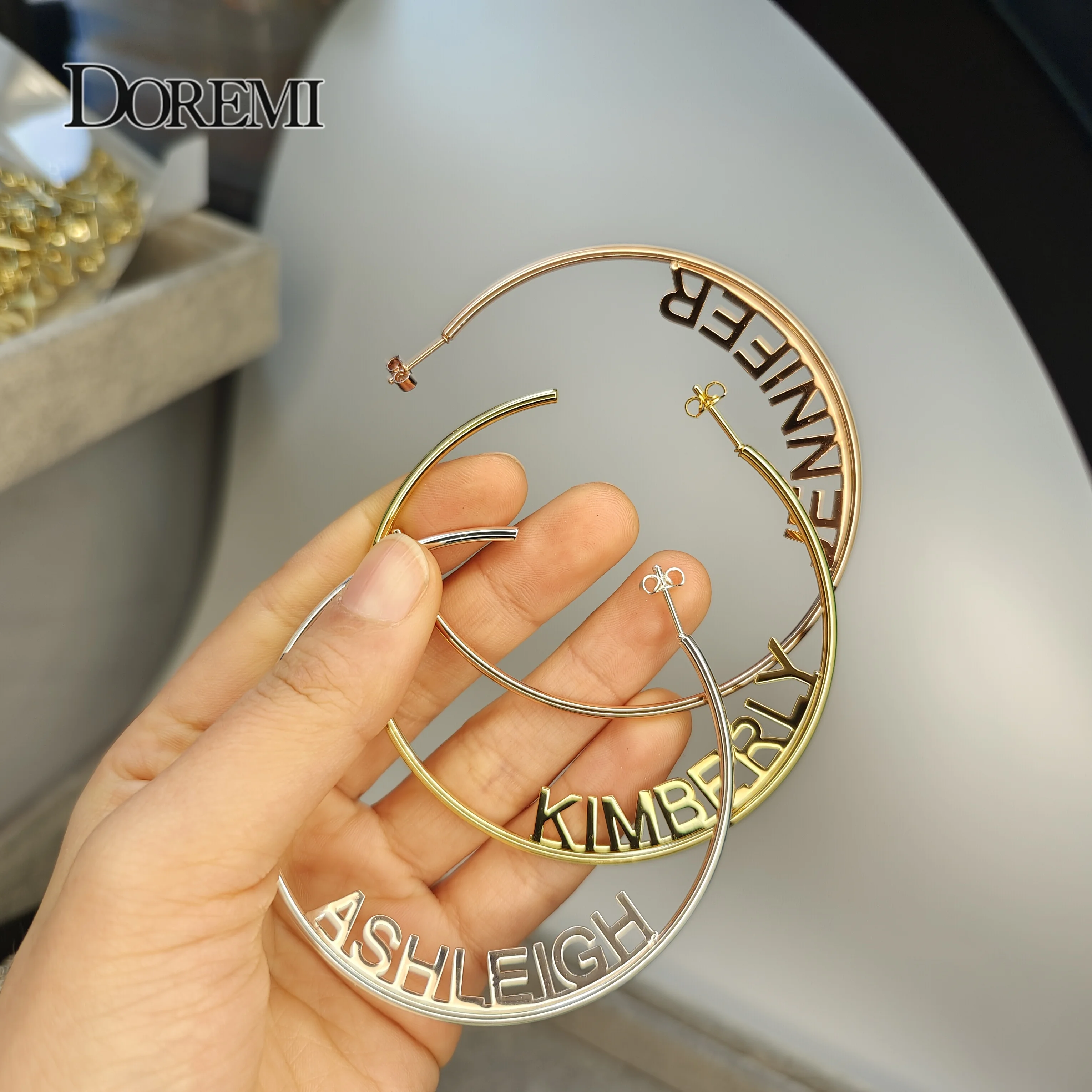 70mm Custom Name Earrings Personalized Name Earrings Name Hoops Name Earrings Hoop Earrings Gold Custom Earrings Custom Hoops images - 6