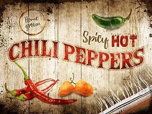 Metal tin Sign Spicy Hot Chili Peppers Metal Sign 12" x 18"