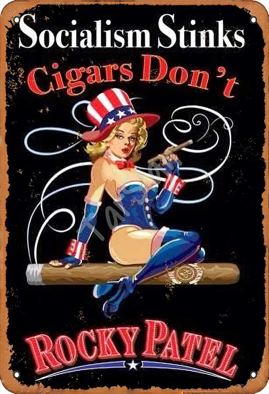

TarSign Socialism Stinks Cigars Don't Rocky Patel Vintage Tin Sign Logo 12 8 inches Advertising Eye-Catching Wall Decoration