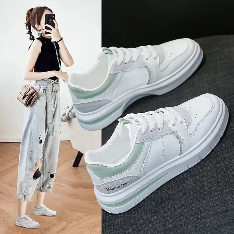 

2021 Spring and Autumn White Shoes Student Lace-up All-match Breathable Flat Bottom Casual Sports Vulcanized Sneakers
