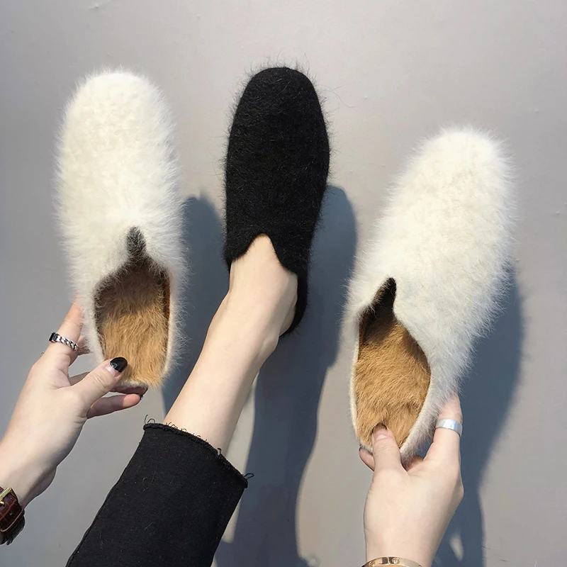 Обувь с закрытым носком Туфли без задника класса люкс из норкового меха Теплые