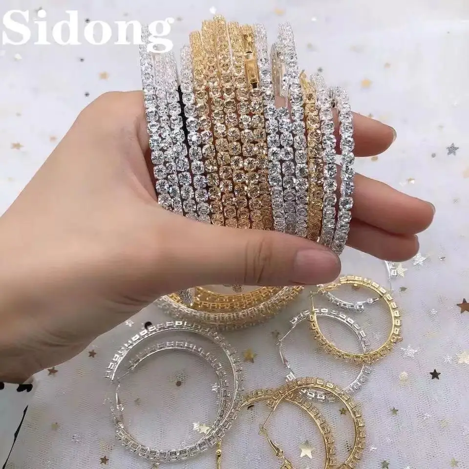 

Fashion European and American exaggerated Large Circle Earrings shiny zircon exquisite crystal earrings girl party accessories