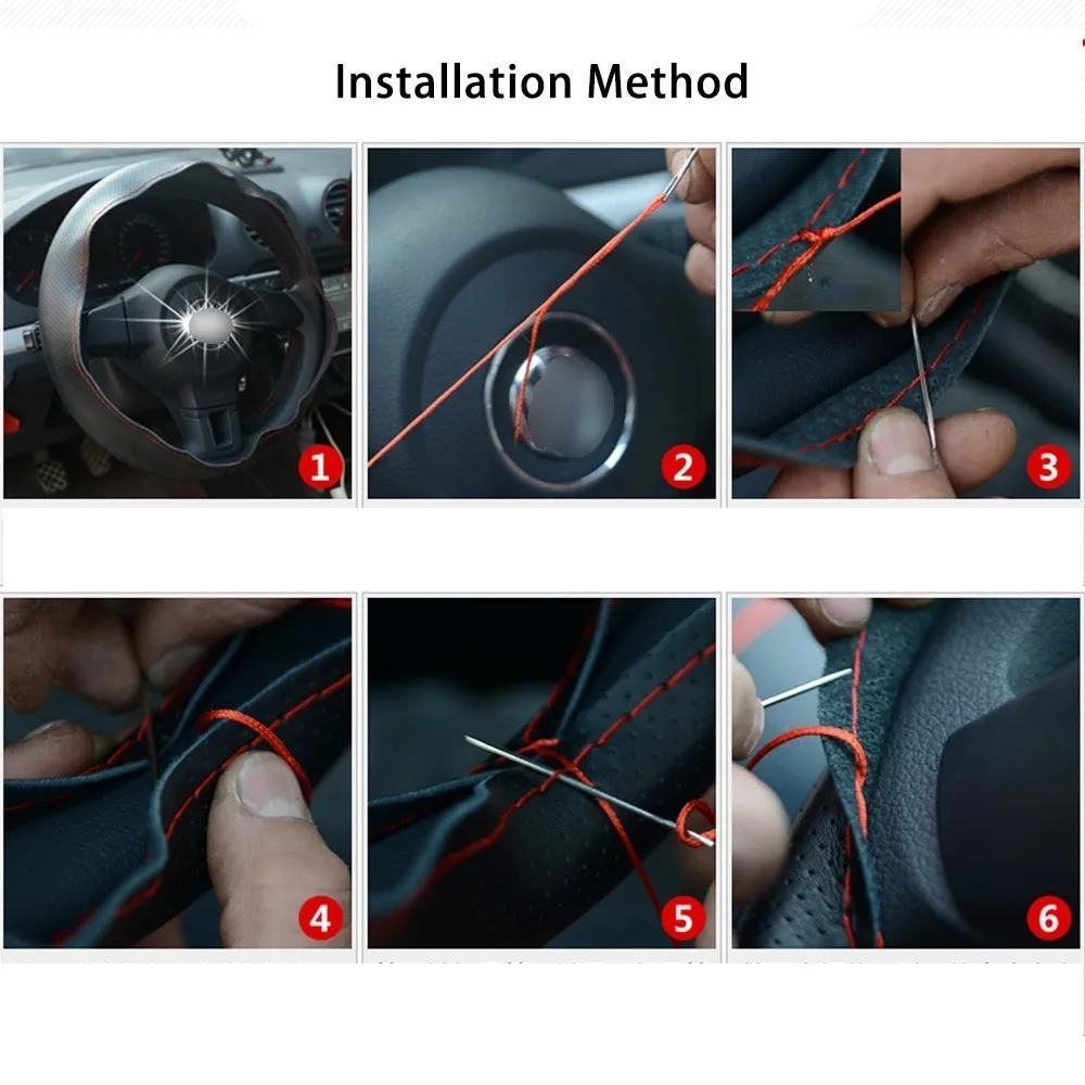

DIY Car Steering Wheel Covers soft Fiber Leather braid on teering Wheel Case With Needles Thread Car Accessories