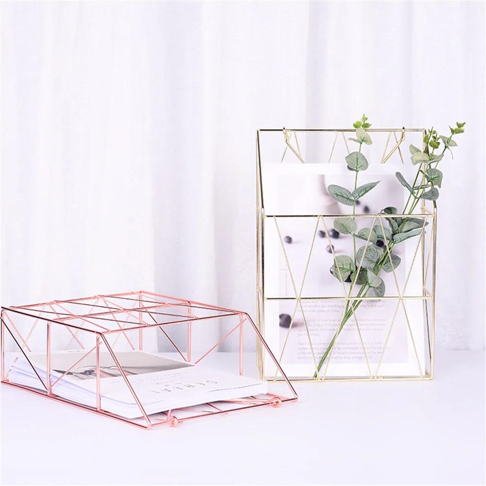 Корзина для хранения из кованого железа цвета розового золота портативная