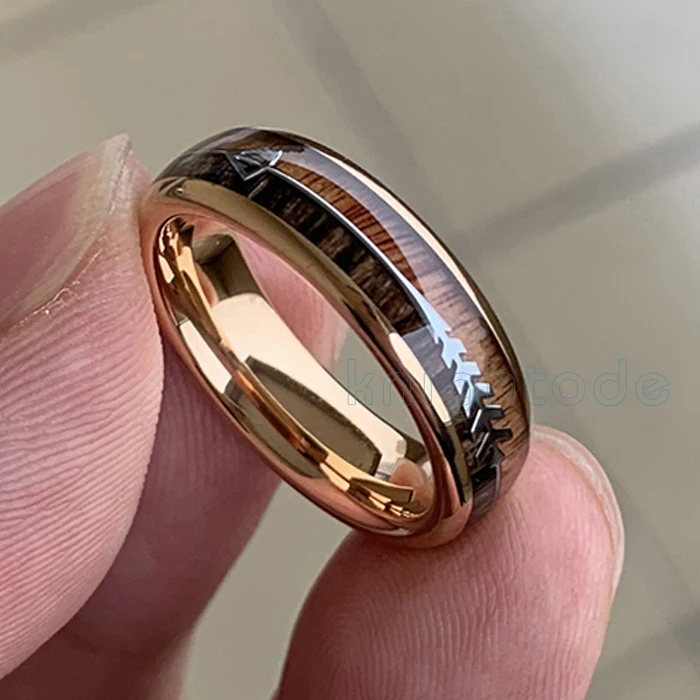 6mm Rose Gold 8/6 мм Мода розовое золото Вольфрам карбида деревянные кольца Для женщин Для мужчин классический Серебряный Обручение Band и Сталь стрелка инкрустация черный Стиль - Цвет основного камня: 6mm Rose Gold