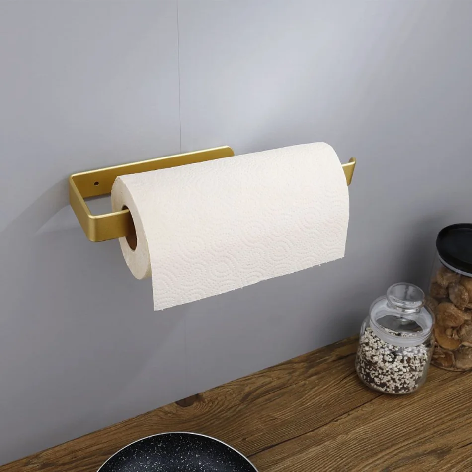 space aluminium paper roll holder gold wall mounted adhesive kitchen toilet paper rack tissue towel shelf bathroom accessories free global shipping