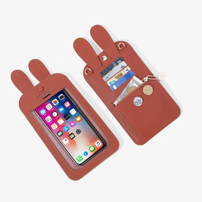 

Cute Transparent Window Crossbody Phone Bags Pocket for Women Super Thin Shoulder Bag Brand Designer Handbag with ID Card Holder