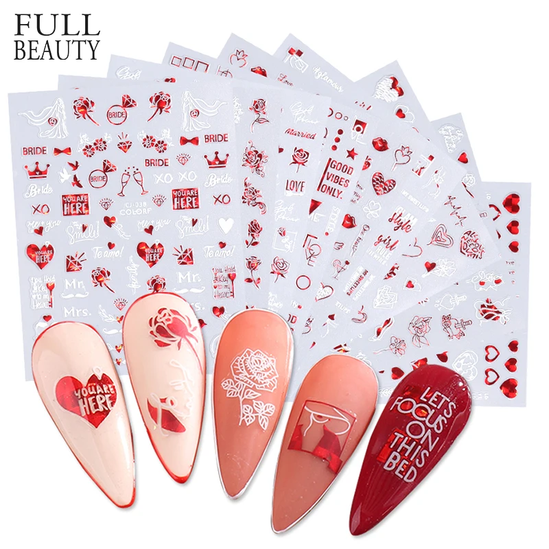 

9pcs 3D Valentine Nail Stickers Set Charms Decals 2022 Face Rose Lover Butterfly Laser Sliders Manicure Art Decor CHCJ037-045