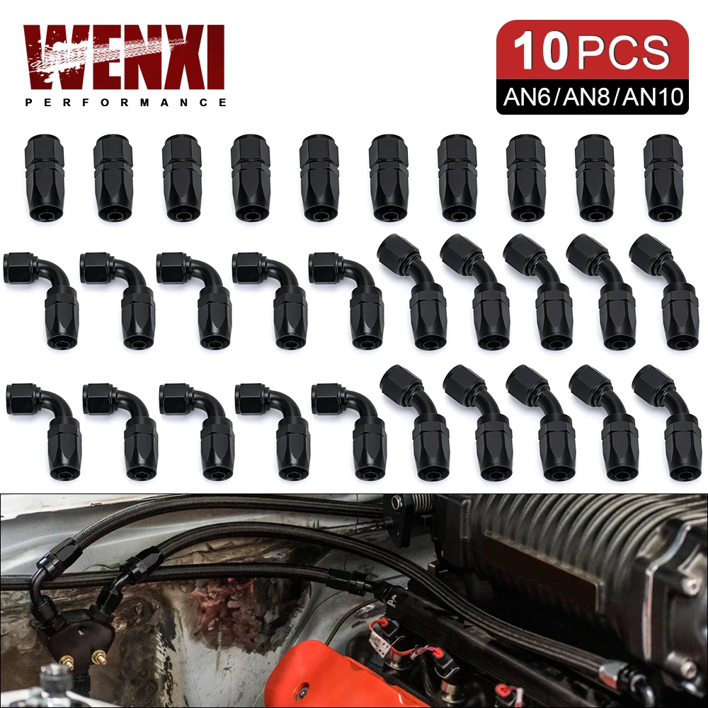 

10 Pieces Black AN6 8 10 Straight 45 90 Degree Oil Fuel Swivel Hose End Fitting Oil Hose End Adaptor Kit