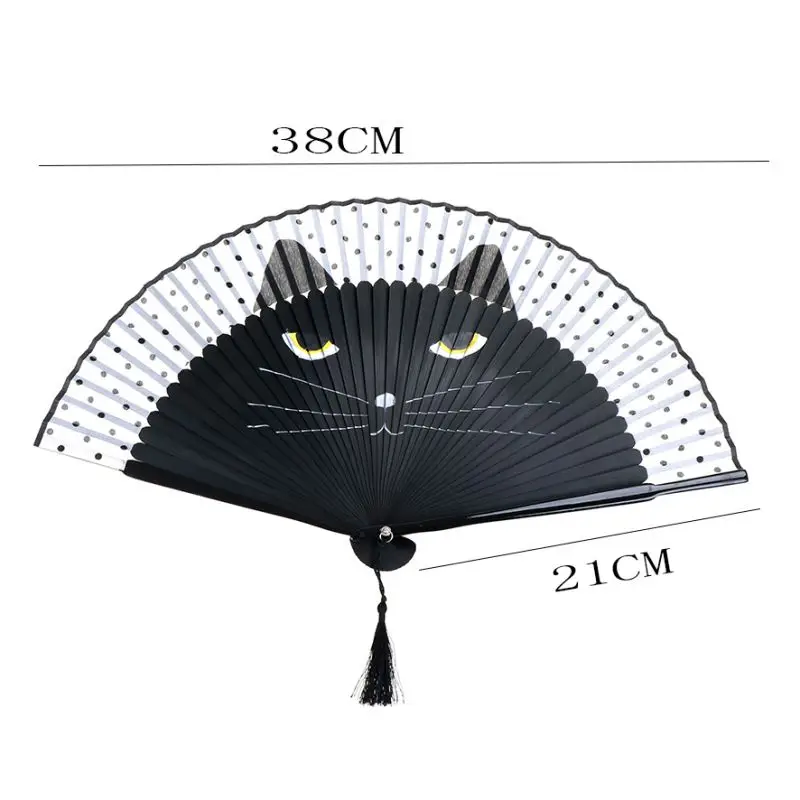 

Decorative Fans Handheld Vintage Chinese Silk Fan Cartoon Cat Printing Folding Fan Home Decoration Bamboo Hand Fan Crafts new