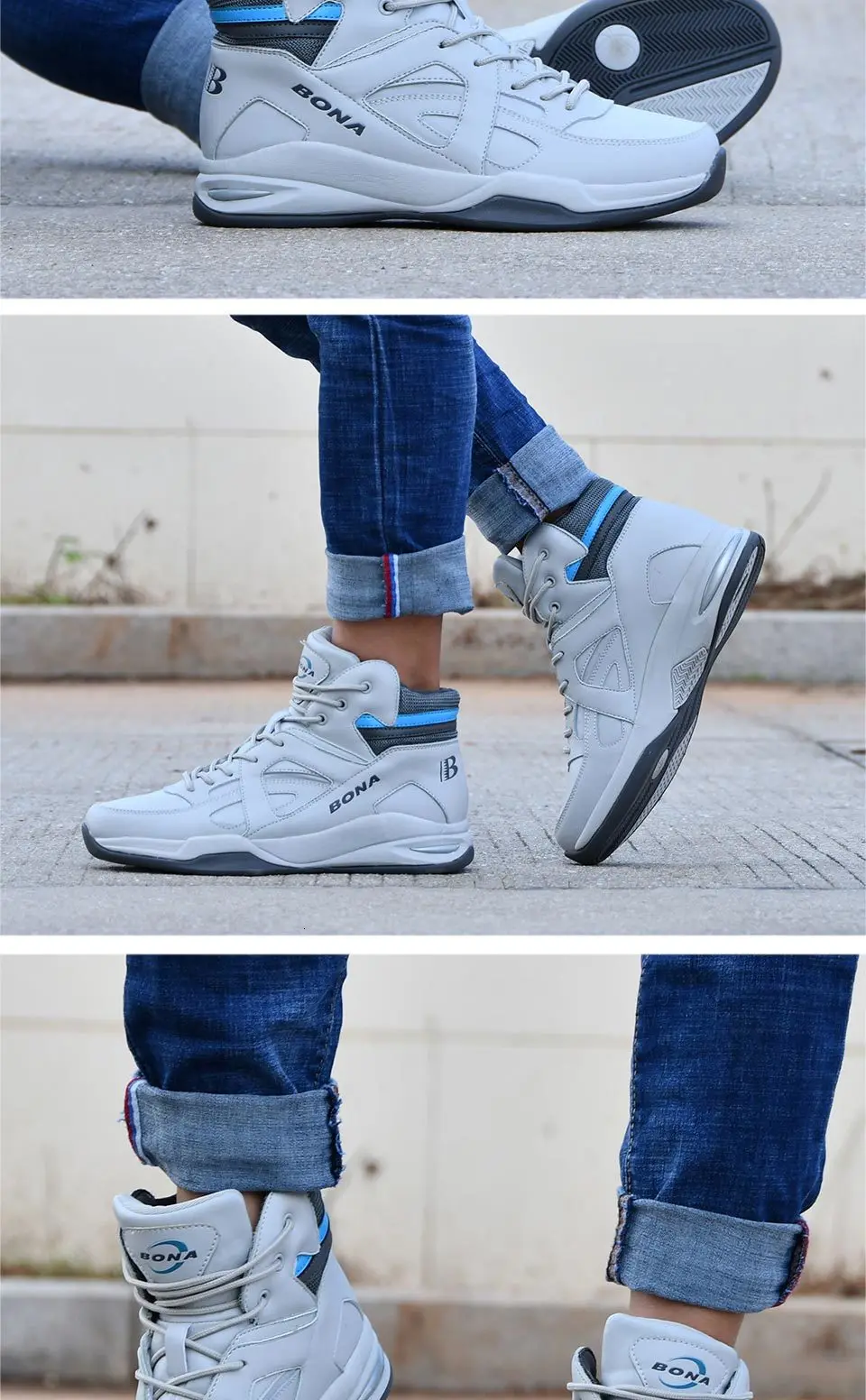 BONA Baskets Homme; коллекция года; мужские баскетбольные кроссовки из яловичного спилка; мужская обувь на плоской подошве; спортивная обувь с высоким берцем; мужские кроссовки; Zapatillas Comfy