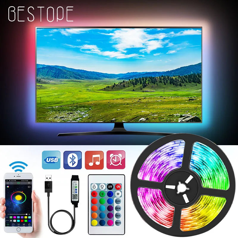Bluetooth USB Светодиодные ленты светильник 5050 SMD DC 5V RGB s гибкие светодиодные лампы