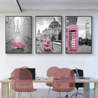 Черно-розовый городской пейзаж, Париж, Эйфелева башня, холст, картина на стену, современные картины без рамки для гостиной