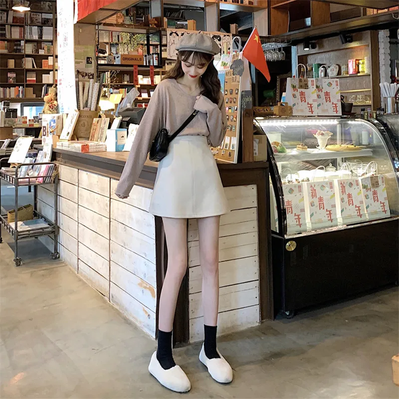 Женская мини-юбка Kawaii, одноцветная, универсальная, простая, Harajuku, корейская мода, высокая талия, юбки для женщин, s, а-силуэт, женская уличная одежда, мягкая
