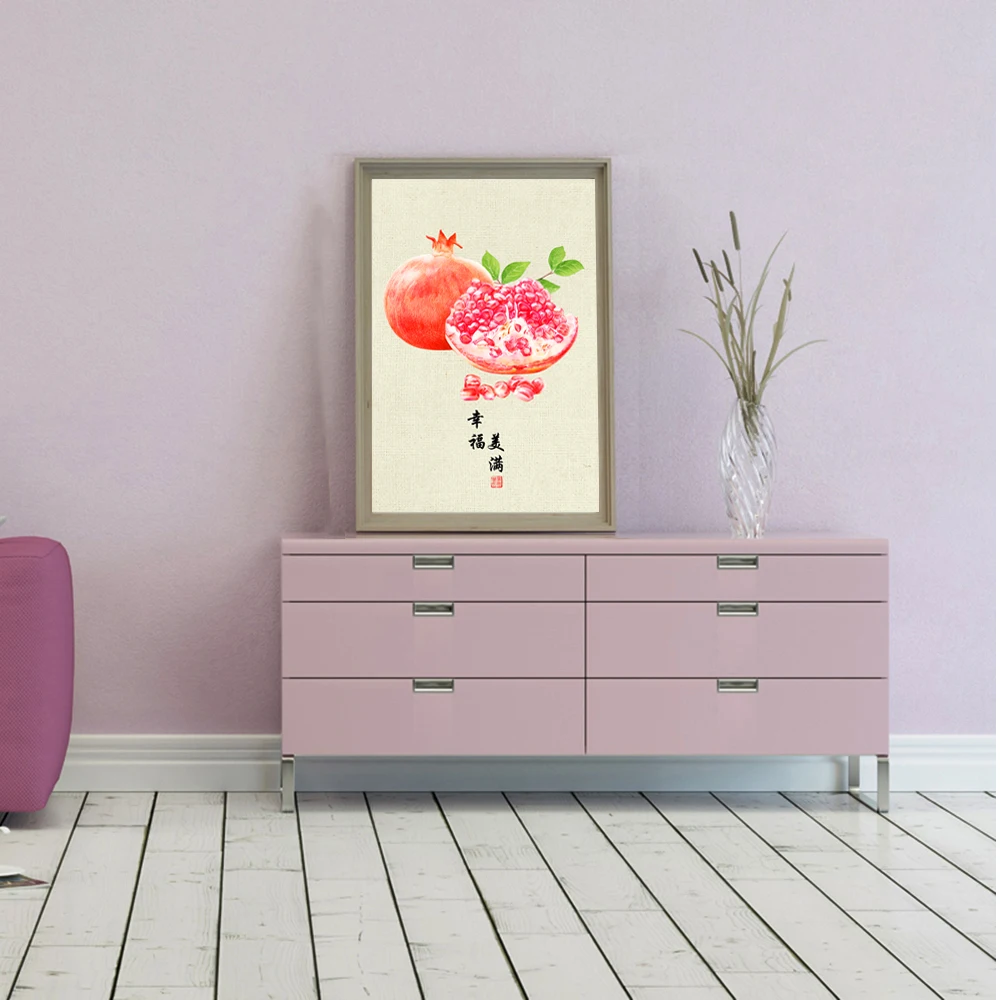 

Traditional Chinese Style Fruit Canvas Paintings Pomegranate Hanging Wall Art for Living Room Bedroom Home Decor