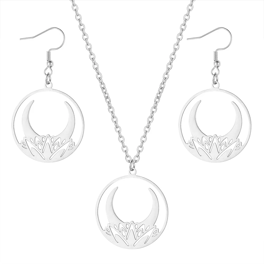 

Vni Mia 100% Stainless Steel Minimalism Geometric Lotus Crescent Earring Necklace Jewelry Set Women Wholesale Dropshipping