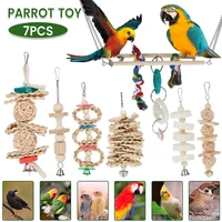 pet bird wooden parrot bell swing bird chewing cockatiel cage toys budgie ladder stand hanging hammock toys set