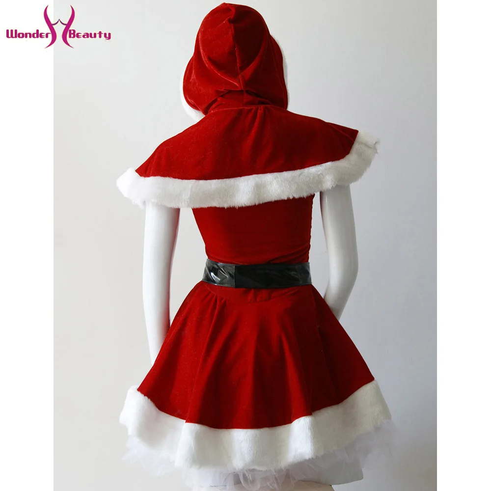 Рождественское платье с капюшоном и поясом сексуальный женский Рождественский
