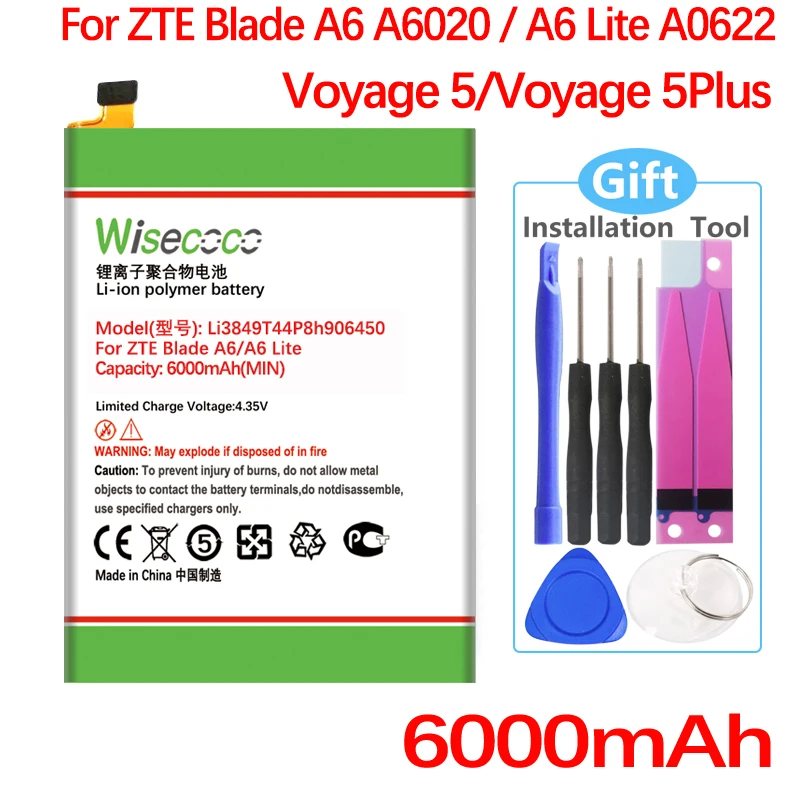 

Аккумулятор Wisecoco Li3849T44P8h906450 для мобильного телефона ZTE Blade A6 A6020 / A6 Lite A0622 Voyage 5/Voyage 5Plus/Nubia N3 NX608J