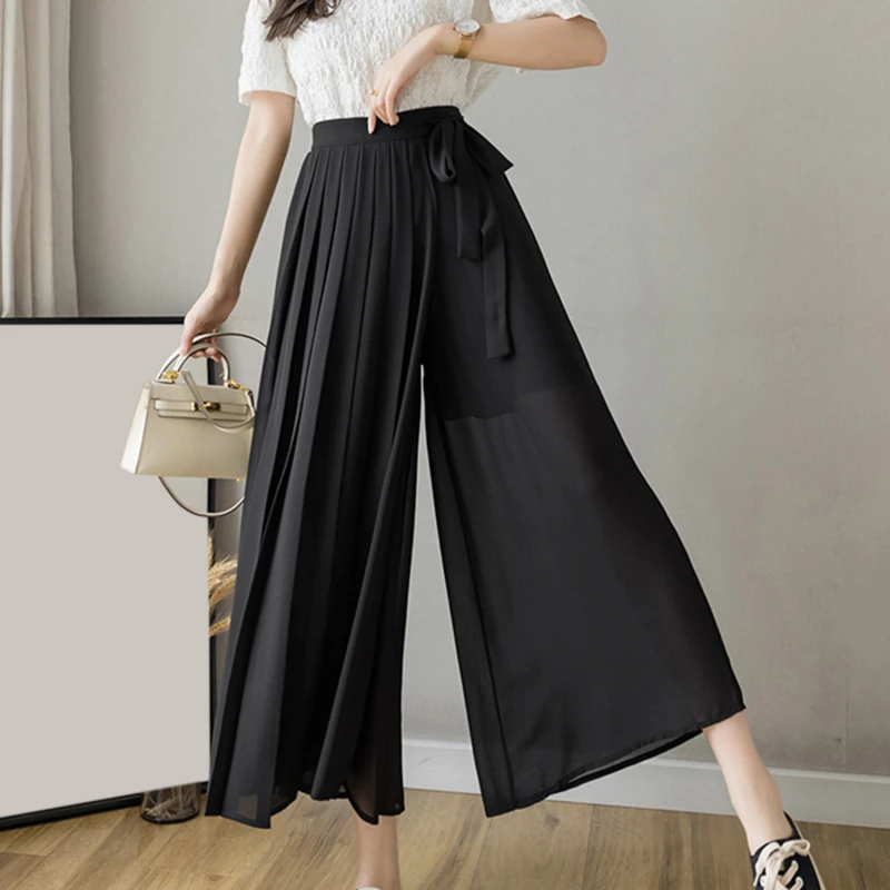 Женские шифоновые плиссированные брюки Hakama повседневные широкие в Корейском