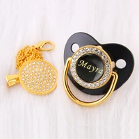 luxury personalized custom any name bling black gold infant soother bpa free silicone dummy nipple baby pacifier clip chains