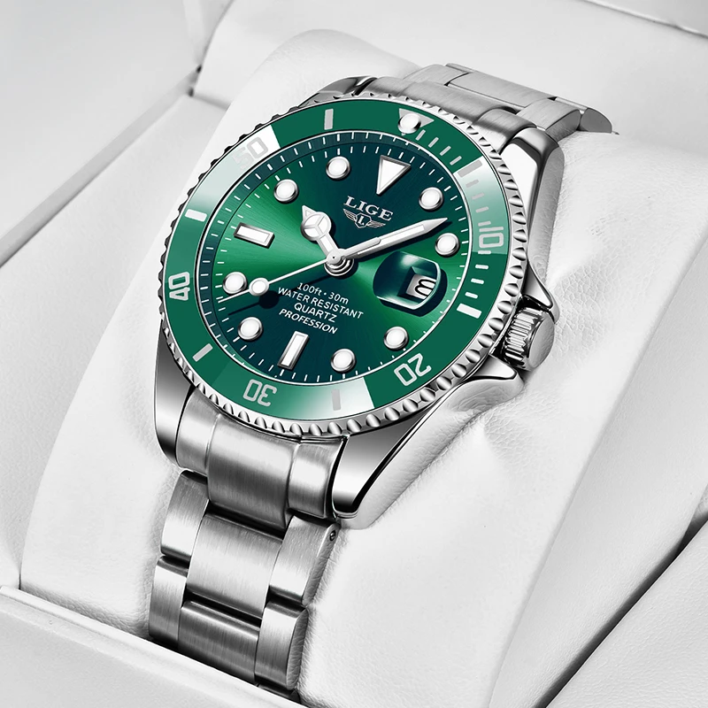 Часы наручные LIGE Мужские кварцевые брендовые Роскошные водонепроницаемые