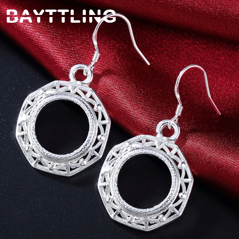 

BAYTTLING Silver Color 37MM Delicate Round Bead Drop Earrings For Woman Fashion Gift Wedding Party Jewelry