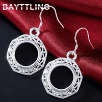 bayttling silver color 37mm delicate round bead drop earrings for woman fashion gift wedding party jewelry