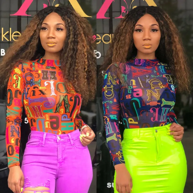Sexy Women Long Sleeve Shirt Romper Jumpsuit Bodysuit Stretch Leotard Mesh Sheer Top Blouse | Женская одежда