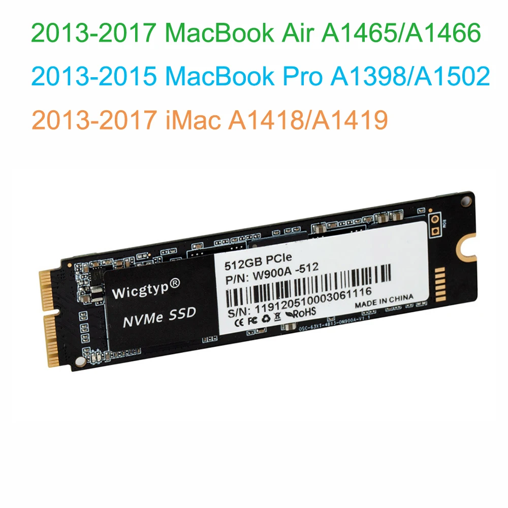 Новый 512 ГБ SSD для 2014 2015 2017 Macbook Air A1465 A1466 Pro Retina A1502 A1398 512G iMac A1419 A1418 твердотельный