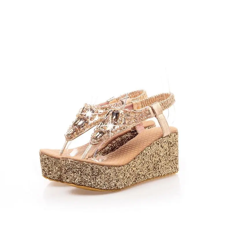 

IPPEUM New High Heel Platform Gold Silver Sandals Rhinestone Glittering Party Summer Shoes for women Fashion Platform Shoes