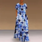 Летнее винтажное платье с карманами, женские платья с коротким рукавом и принтом, богемное Макси-Платье с круглым вырезом, летние платья в пляжном стиле