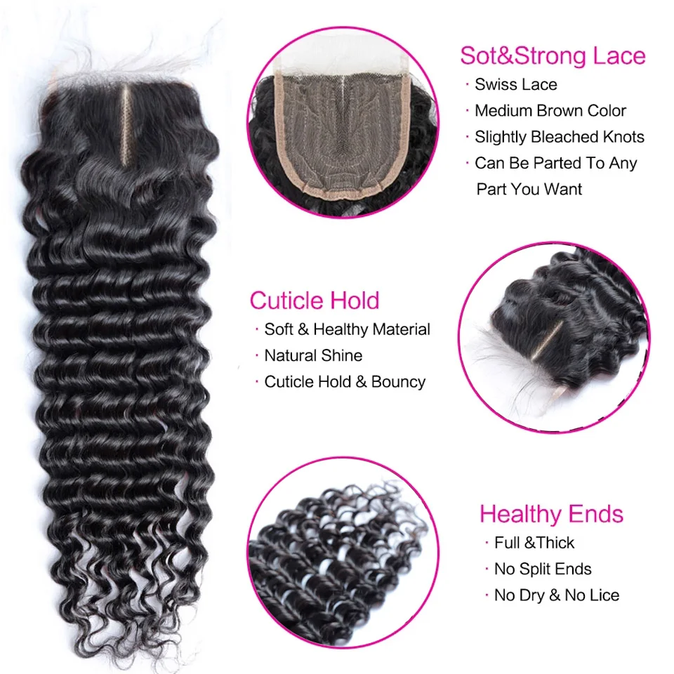 

Wholesale Deep Wave Human Hair Closure 4X4 Lace Closure Brazilian Remy Hair Lace Closure 1/3/5 PCS T Part Lace Closure