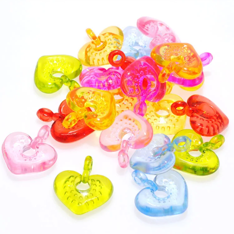 

30 Mixed Color Transparent Acrylic Hollow Heart Charm Pendants 26mm Kid Craft
