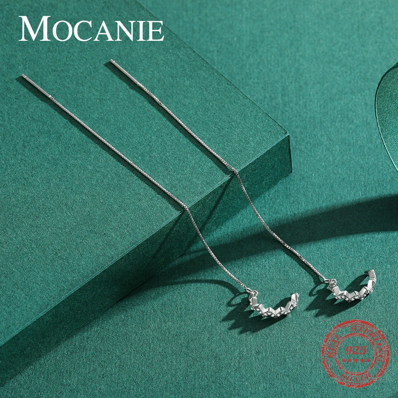 

MOCANIE Fashion New 925 Sterling Silver Wave-Shape Line Tassel Ear Clips Wear Shining Clear CZ Earrings for Women Female Jewelry