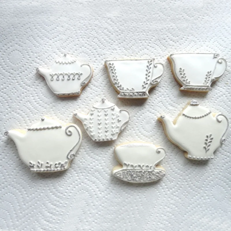 

2PCS/SET teapot teacup set cookie cake chocolate making handmade DIY knife stainless steel mold metal fondant cake mold