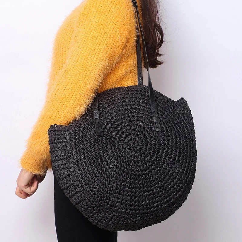 Соломенные сумки для женщин 2020 вместительные круглые пляжные на плечо складная