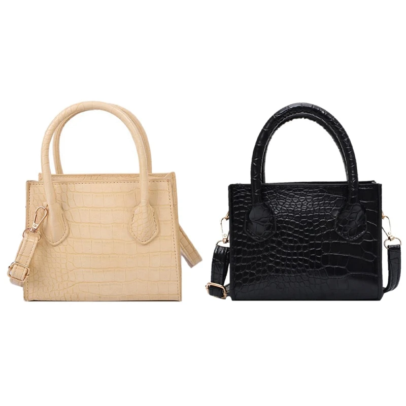 

2 шт. однотонные сумки через плечо с верхней ручкой, Женская Роскошная квадратная сумка-мессенджер через плечо из искусственной кожи, черног...