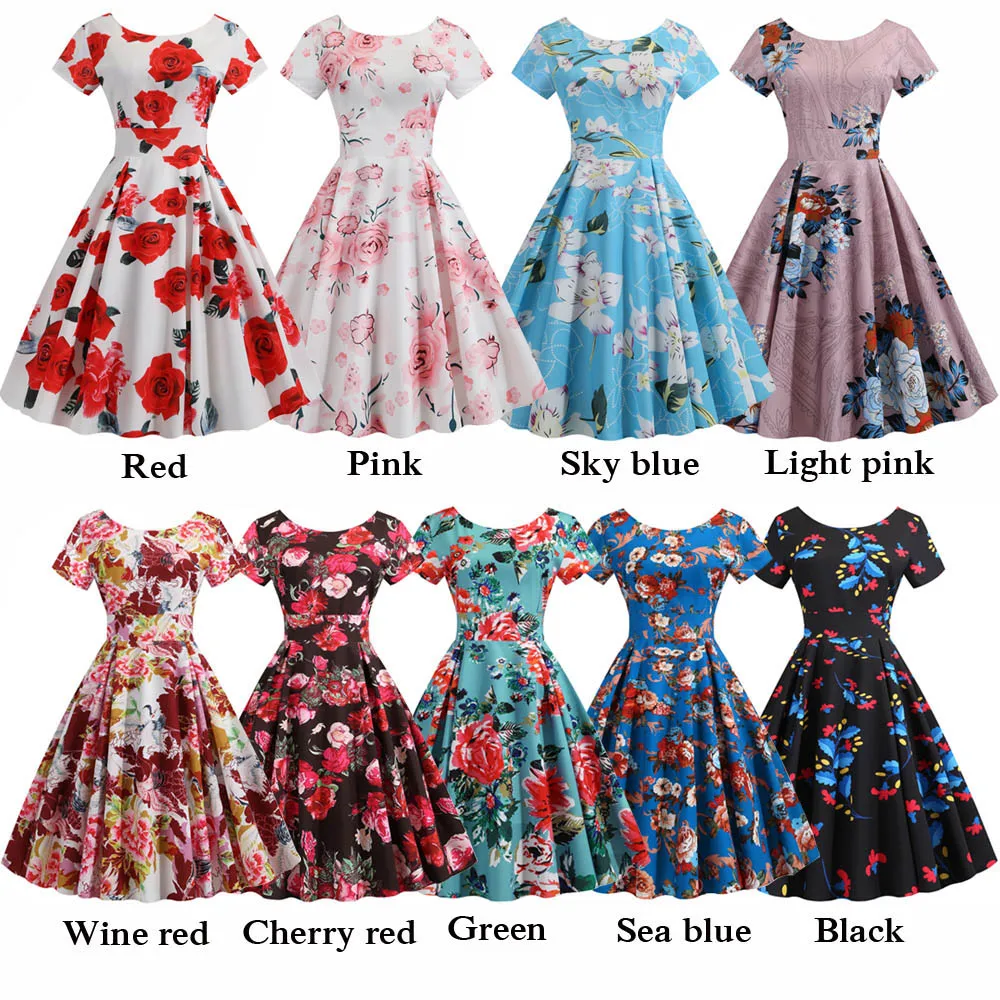 Kenancy женское винтажное платье с цветочным принтом круглым вырезом коротким