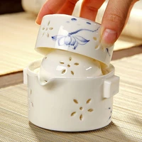 hmlove flower porcelain tea tureen with 2 cups white ceramic teapots christmas gift portable travel kung fu teaware sets