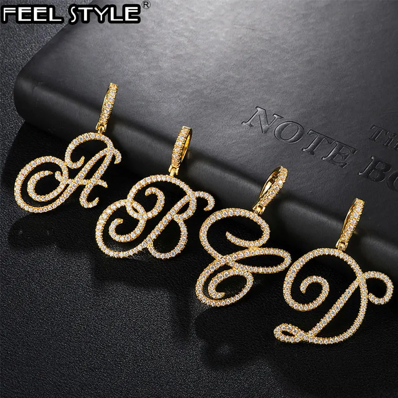 

Hip Hop A-Z Cursive Letters CZ Custom Name Letters Necklaces & Pendant Bling Cubic Zirconia For Men Jewelry